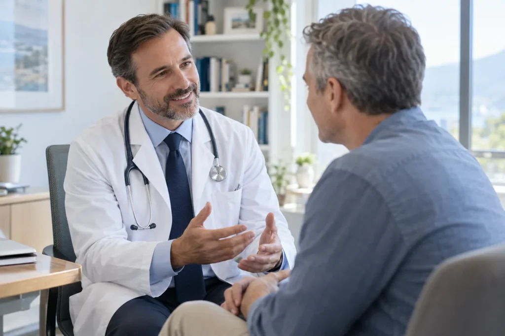 A physician in conversation with a long-time patient